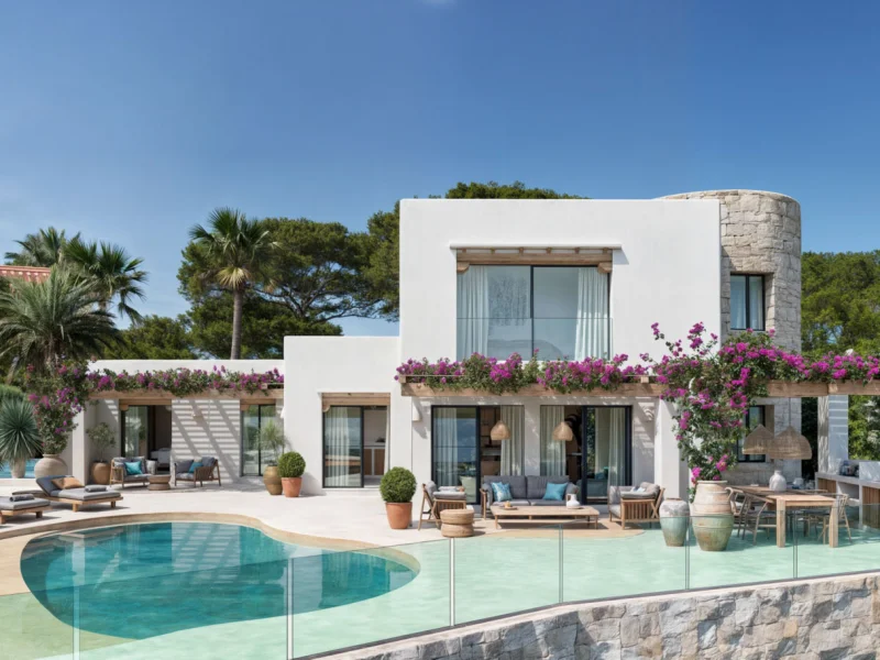 Villa in Ibiza-stijl met zeezicht in Moraira