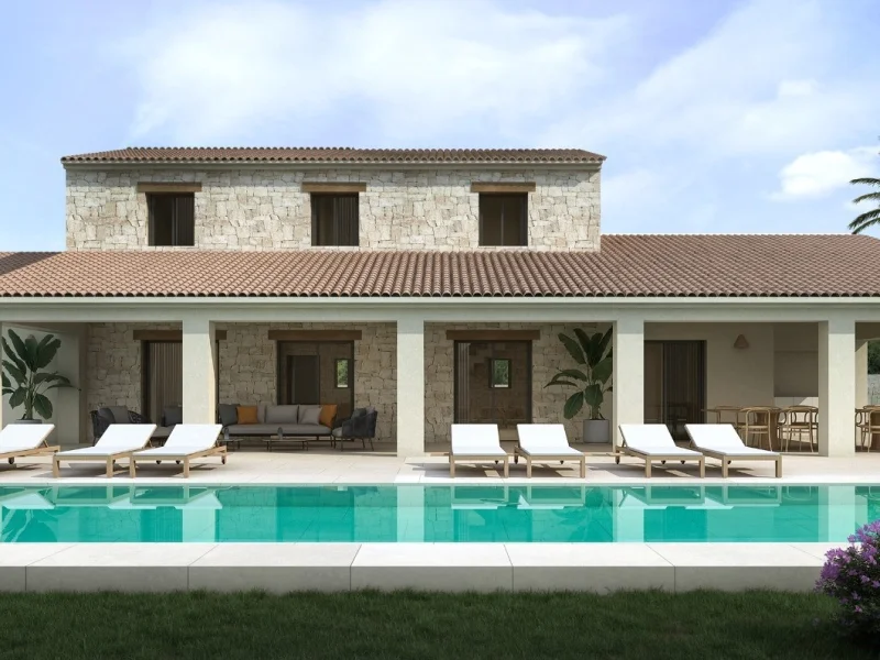 Nieuwbouw villa in finca-stijl in Moraira, Benimeit met privé zwembad