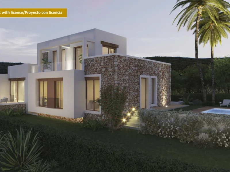 Villa in Ibiza-stijl in Valsol, Jávea met uitzicht op de Montgó