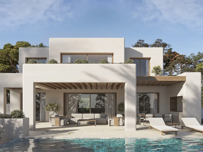 Villa in Ibiza-stijl in Benissa, La Fustera met zeezicht