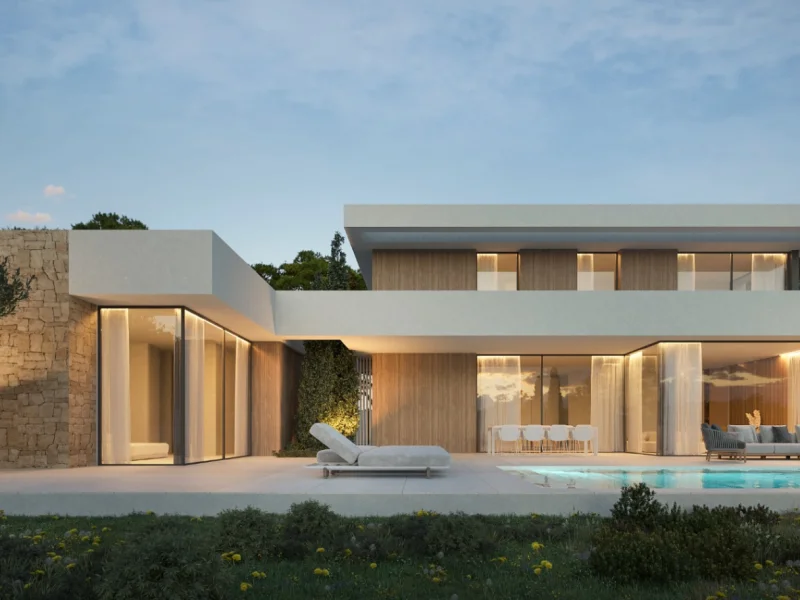 Moderne villa in Ibizastijl in Camarrocha, Moraira met zwembad