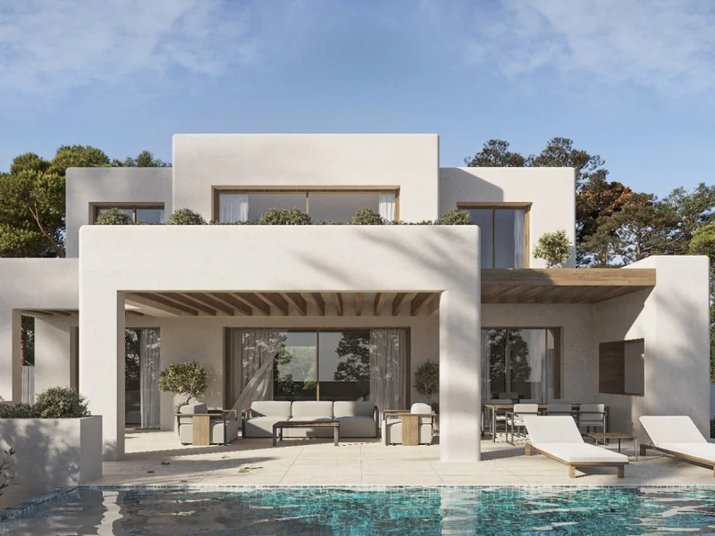 Villa in Ibiza-stijl te koop in La Fustera, Benissa, met zeezicht