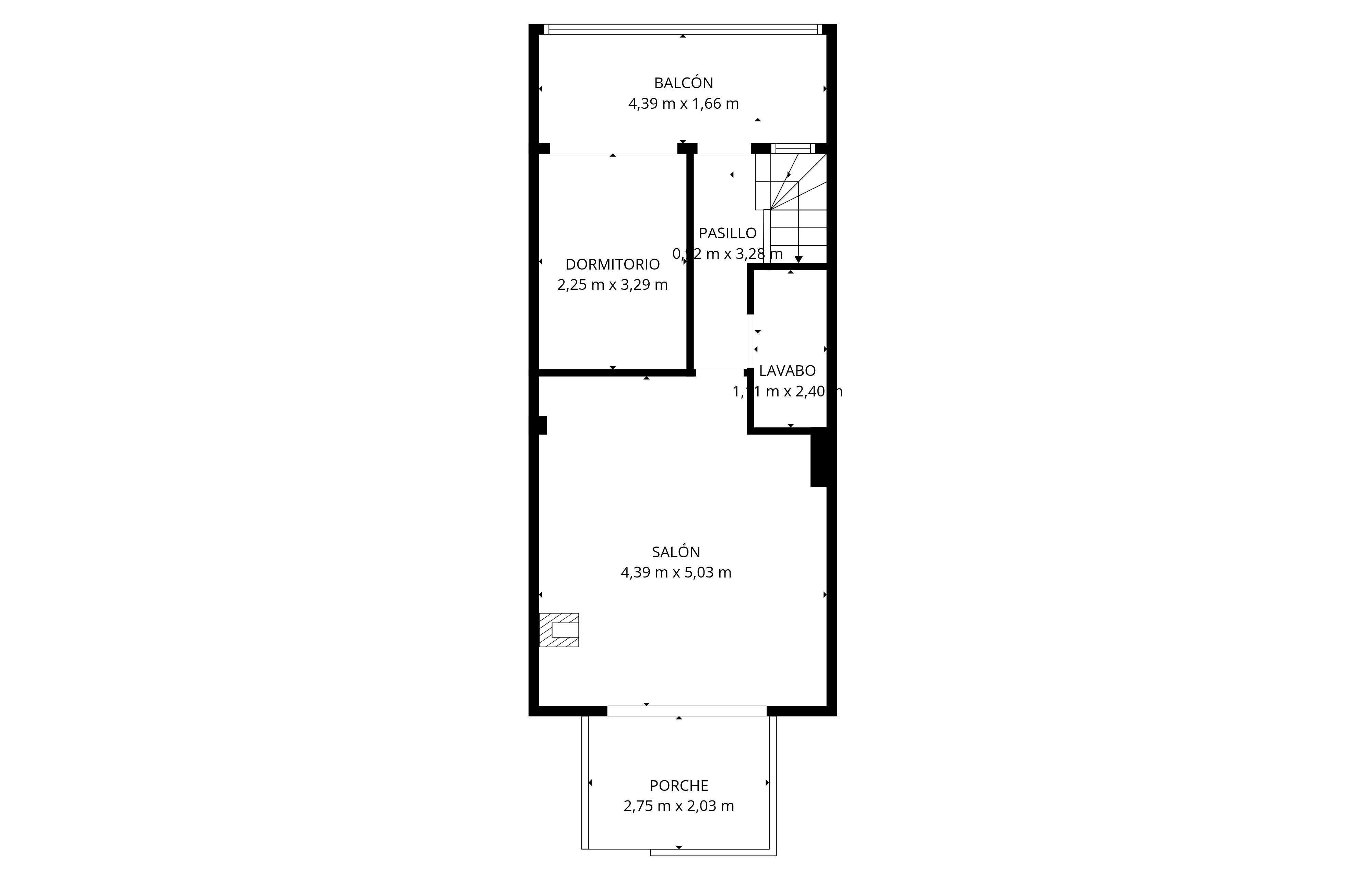 Gedetailleerde architectuurplan van een huis met twee verdiepingen met een balkon, woonkamer, slaapkamer en veranda.