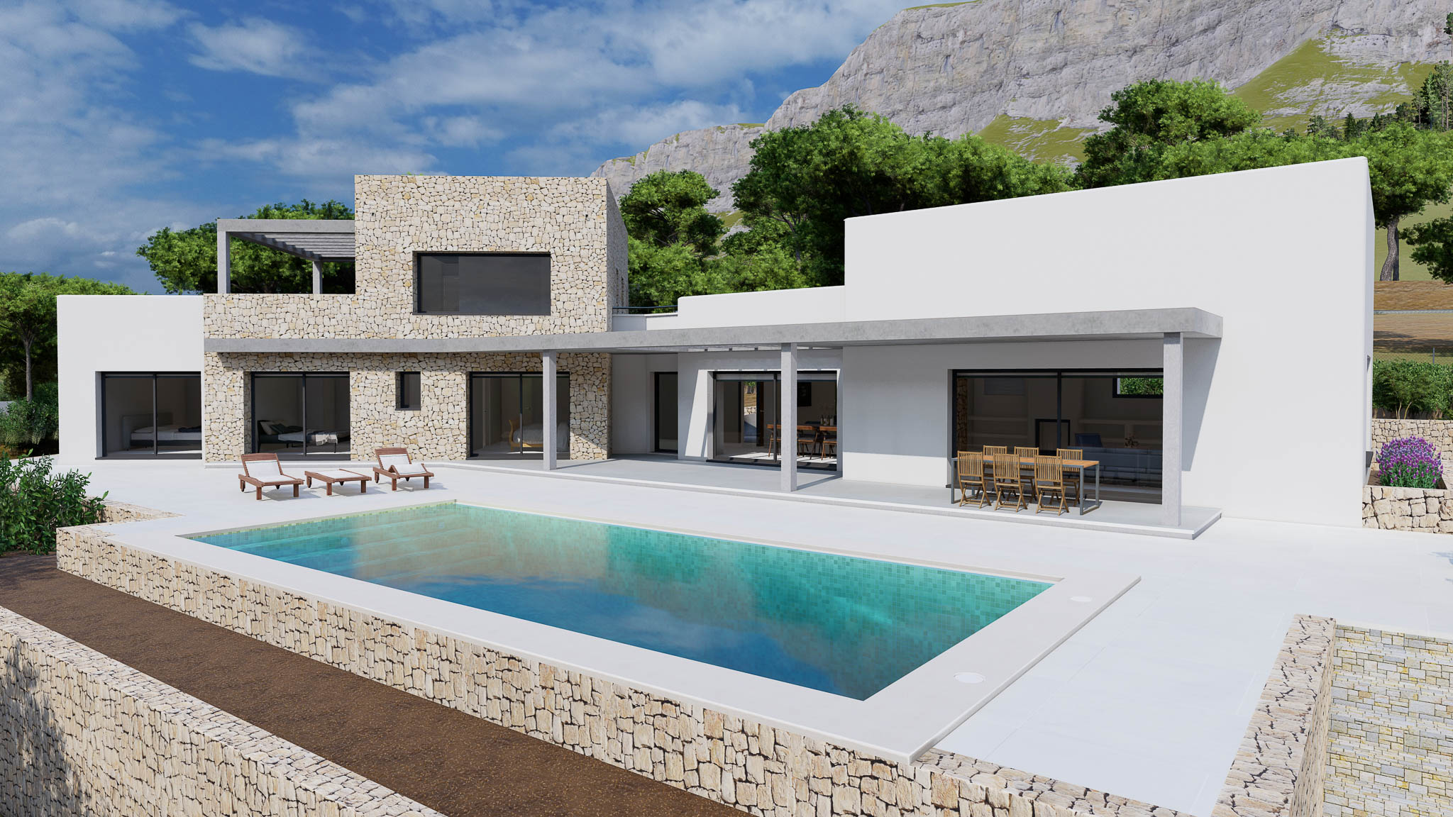 Exterieur van villa met zwembad