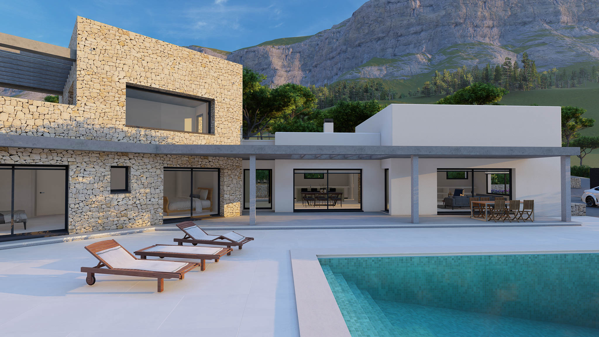 Exterieur van de villa met zwembad