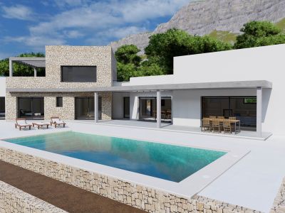 Exterieur van villa met zwembad