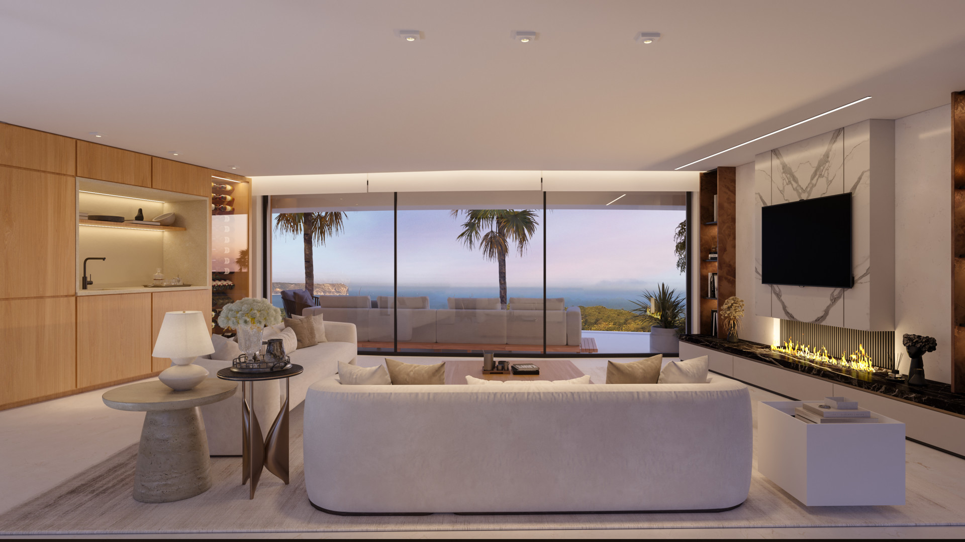 Woonkamer met uitzicht op zee