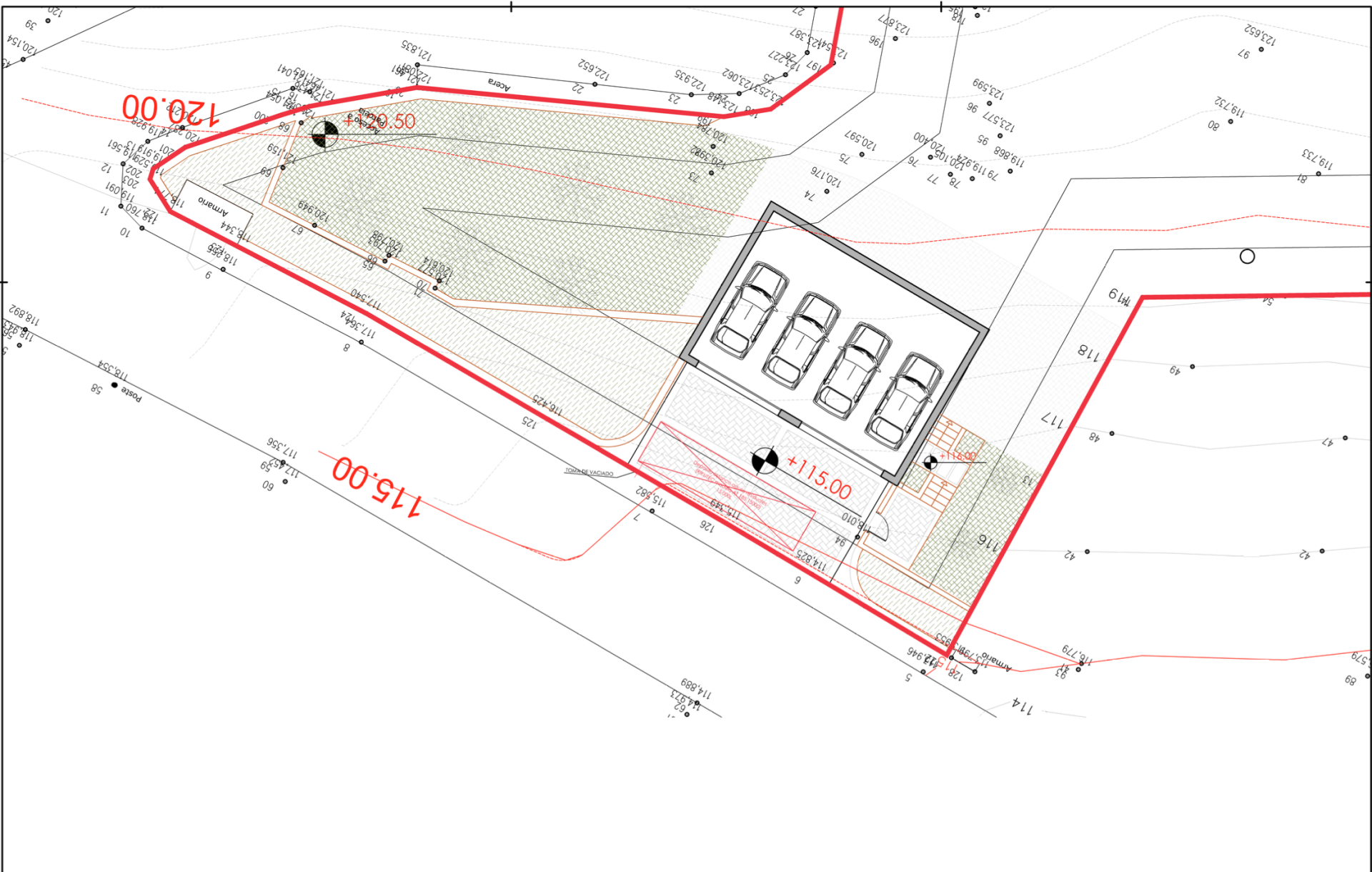Plattegrond van garage en perceel