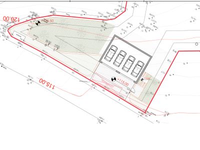 Plattegrond van garage en perceel