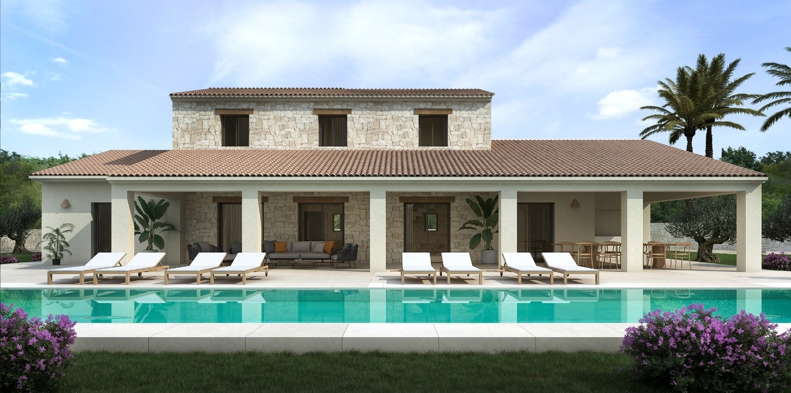 Nieuwbouw villa in finca-stijl in Moraira, Benimeit met privé zwembad